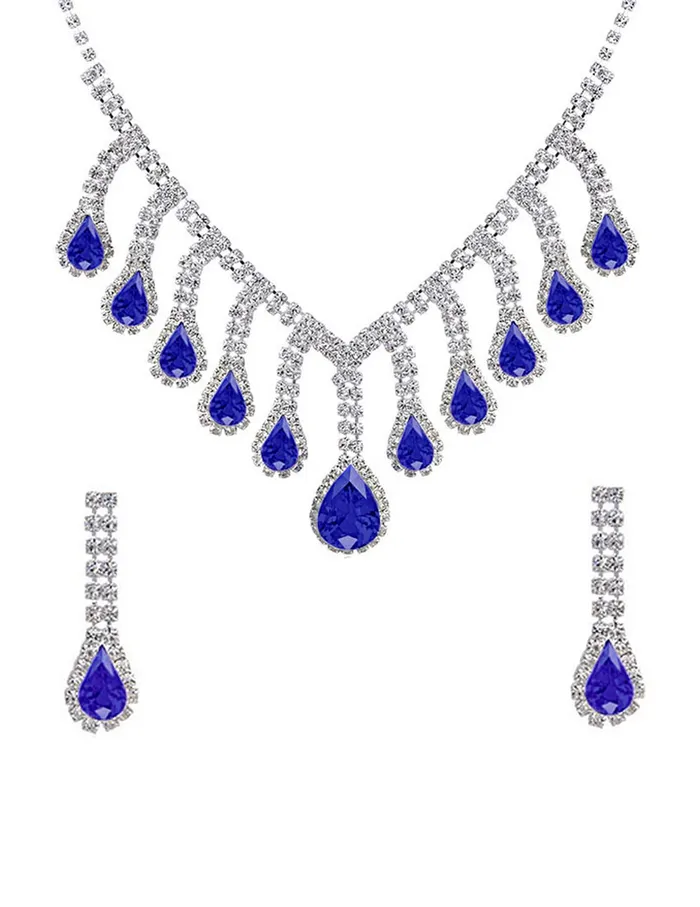 Yellow Chimes Yellow Chimes Jewellery Set For Women with Blue Stone Studded Classic Design Silver Plated White crystal Necklace Set for Women and Girls Earrings Yellow Chimes Yellow Chimes Jewellery Set For Women with Blue Stone Studded Classic Design Silver Plated White crystal Necklace Set for Women and Girls Earrings