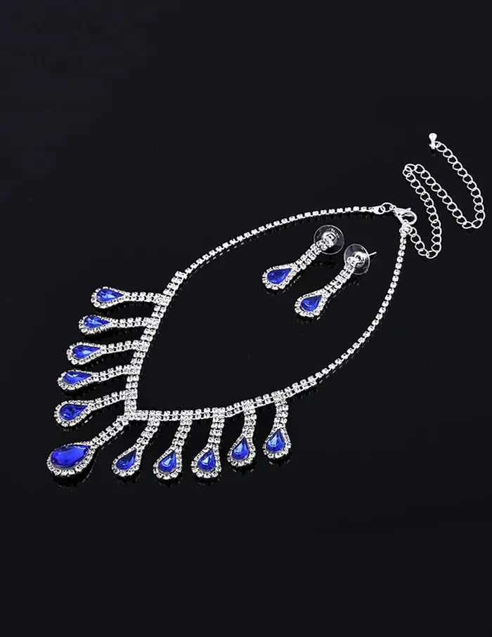 Yellow Chimes Yellow Chimes Jewellery Set For Women with Blue Stone Studded Classic Design Silver Plated White crystal Necklace Set for Women and Girls Earrings