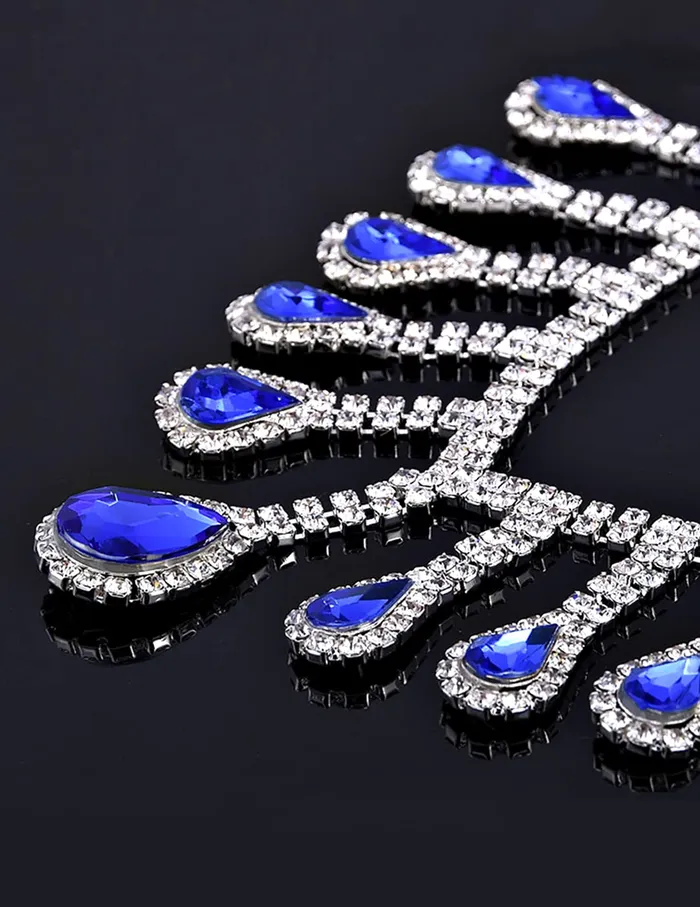 Yellow Chimes Yellow Chimes Jewellery Set For Women with Blue Stone Studded Classic Design Silver Plated White crystal Necklace Set for Women and Girls Earrings