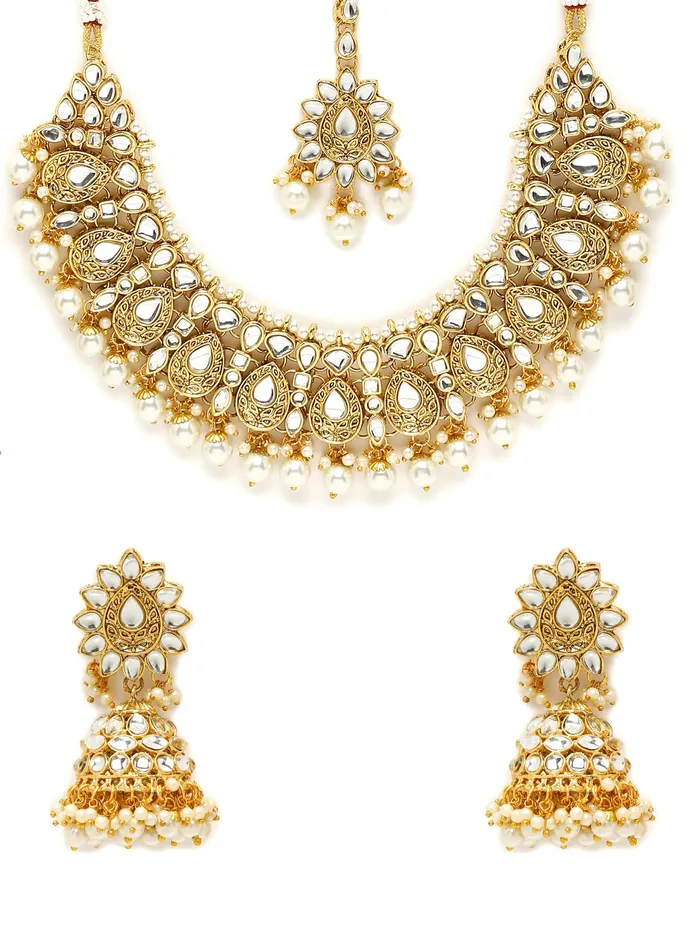 Yellow Chimes Yellow Chimes Kundan Jewellery Set for Women Gold Plated Traditional Kundan Necklace Set with Maang Tikka For Women And Girls Earrings Yellow Chimes Yellow Chimes Kundan Jewellery Set for Women Gold Plated Traditional Kundan Necklace Set with Maang Tikka For Women And Girls Earrings
