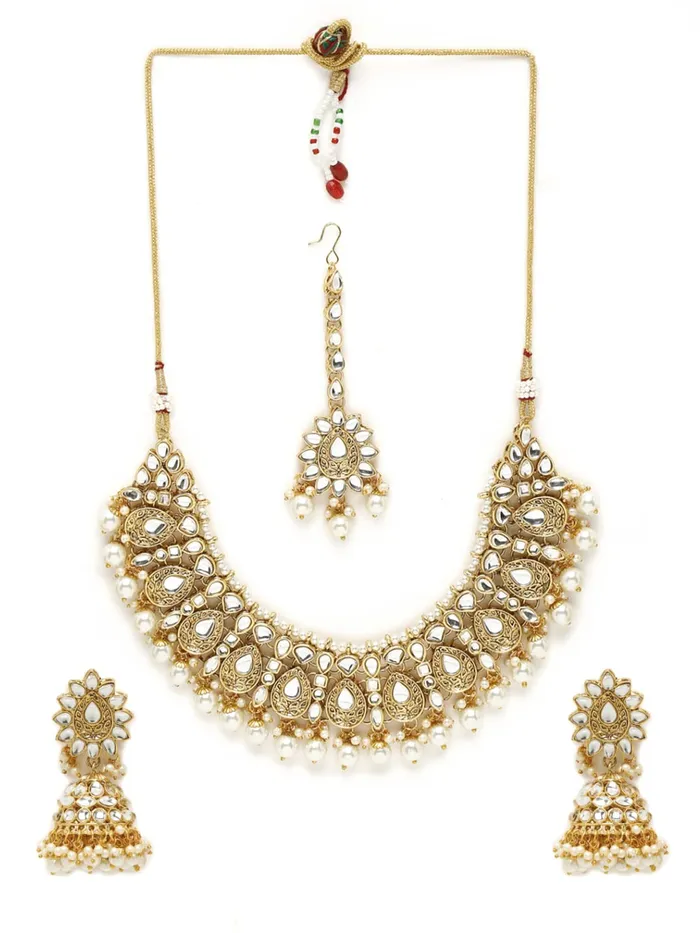 Yellow Chimes Yellow Chimes Kundan Jewellery Set for Women Gold Plated Traditional Kundan Necklace Set with Maang Tikka For Women And Girls Earrings