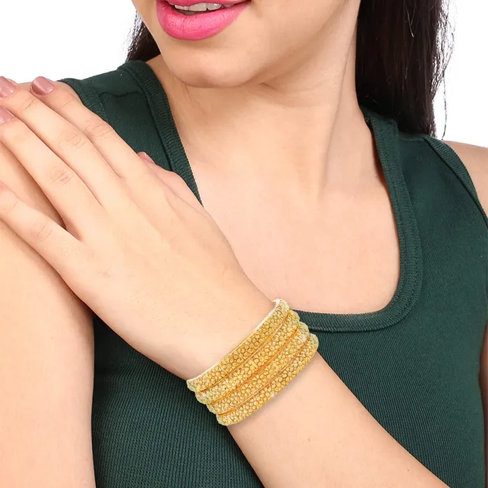Yellow Chimes Yellow Chimes Latest Elegant Floral Design 4Pc Gold Plated Traditional Bangles Set for Women and Girls Bracelets