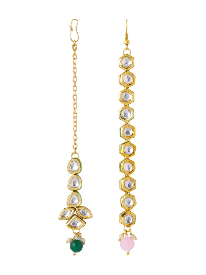 Yellow Chimes Yellow Chimes Maangtikka for Women Gold Toned 2 Pcs of Kundan Studded Single Line Designed Pink Pearl Drop Maangtikka for Women and Girls Bracelets Yellow Chimes Yellow Chimes Maangtikka for Women Gold Toned 2 Pcs of Kundan Studded Single Line Designed Pink Pearl Drop Maangtikka for Women and Girls Bracelets