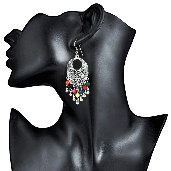 Yellow Chimes Yellow Chimes Multicolor Beads Statement Antique Necklace with Earrings Oxidised Jewellery Sets for Women and Girls Earrings
