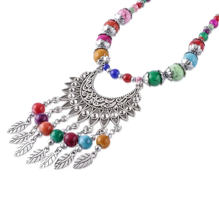 Yellow Chimes Yellow Chimes Multicolor Beads Statement Antique Necklace with Earrings Oxidised Jewellery Sets for Women and Girls Earrings