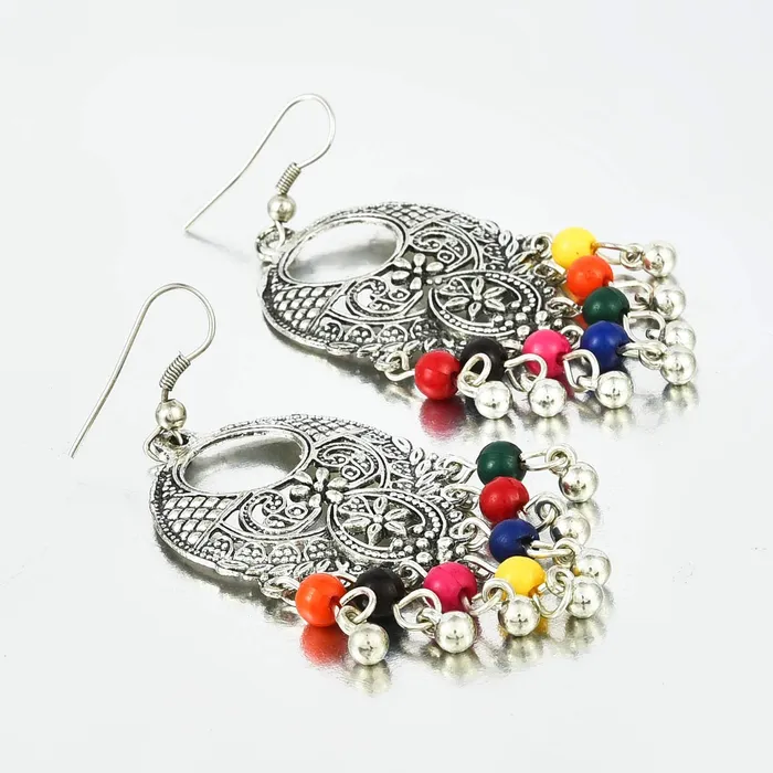 Yellow Chimes Yellow Chimes Multicolor Beads Statement Antique Necklace with Earrings Oxidised Jewellery Sets for Women and Girls Earrings