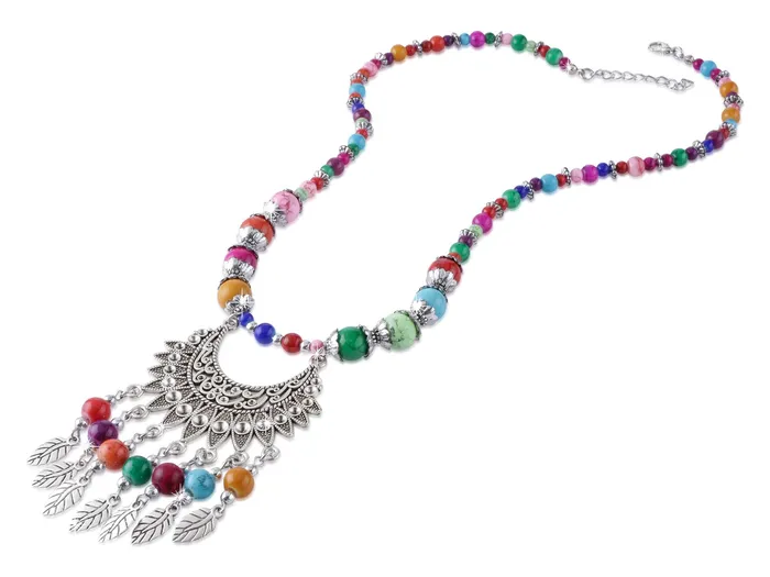 Yellow Chimes Yellow Chimes Multicolor Beads Statement Antique Necklace with Earrings Oxidised Jewellery Sets for Women and Girls Earrings
