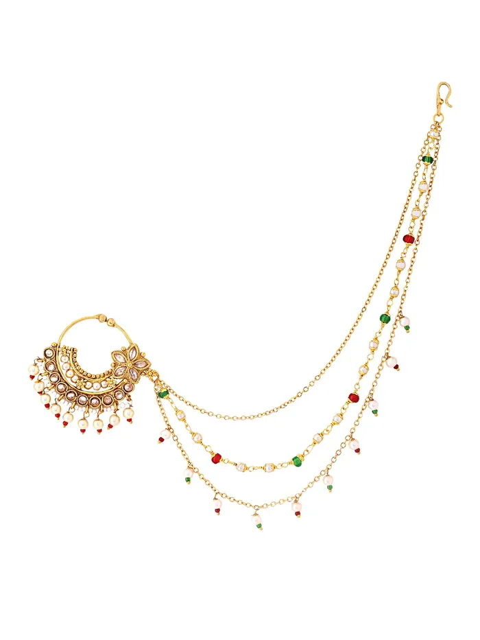 Yellow Chimes Yellow Chimes Nose Pin for Women Gold Toned Non Piercing Crystal Studded Beads Chain and Floral Designed Nose Pin with Chain for Women and Girls Necklaces Yellow Chimes Yellow Chimes Nose Pin for Women Gold Toned Non Piercing Crystal Studded Beads Chain and Floral Designed Nose Pin with Chain for Women and Girls Necklaces