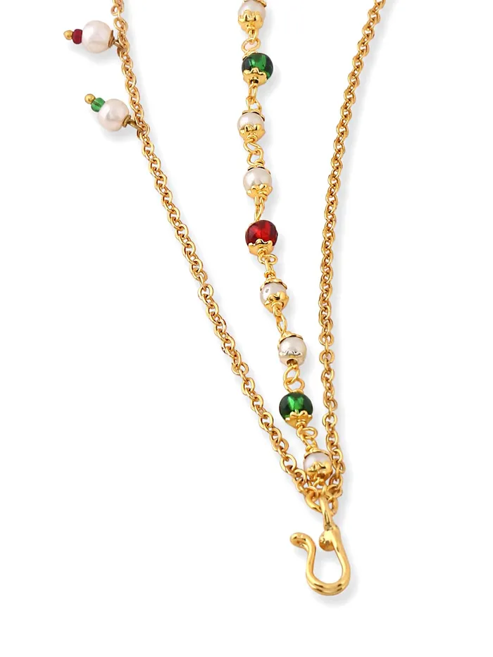Yellow Chimes Yellow Chimes Nose Pin for Women Gold Toned Non Piercing Crystal Studded Beads Chain and Floral Designed Nose Pin with Chain for Women and Girls Necklaces