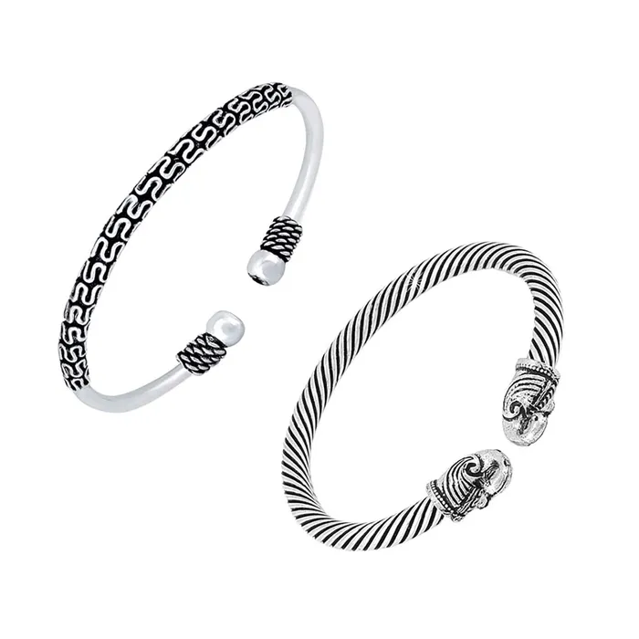 Yellow Chimes Yellow Chimes Oxidised Bangles for Women Silver Oxidised Bangles Combo of 3 Pcs Vintage Tribal Look Open Kadaa Bangle Bracelet for Women and Girls Bracelets