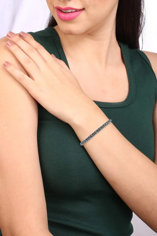 Yellow Chimes Yellow Chimes Oxidised Bangles for Women Silver Oxidised Bangles Combo of 3 Pcs Vintage Tribal Look Open Kadaa Bangle Bracelet for Women and Girls Bracelets