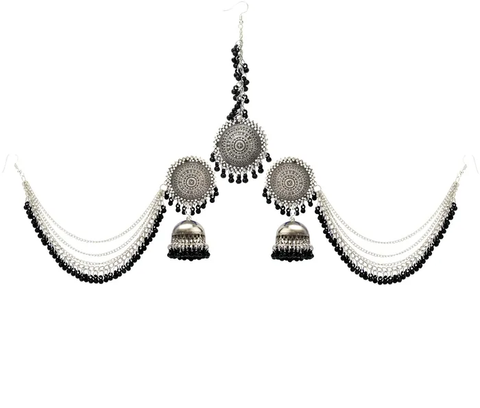 Yellow Chimes Yellow Chimes Oxidised Jhumka Earrings for Women Silver Oxidised Antique Traditional Maang Tikka with Earrings Jewellery Set for Women and Girls Earrings Yellow Chimes Yellow Chimes Oxidised Jhumka Earrings for Women Silver Oxidised Antique Traditional Maang Tikka with Earrings Jewellery Set for Women and Girls Earrings