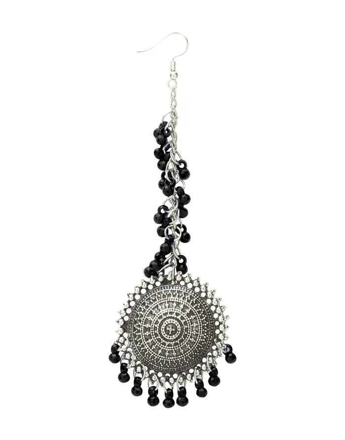 Yellow Chimes Yellow Chimes Oxidised Jhumka Earrings for Women Silver Oxidised Antique Traditional Maang Tikka with Earrings Jewellery Set for Women and Girls Earrings
