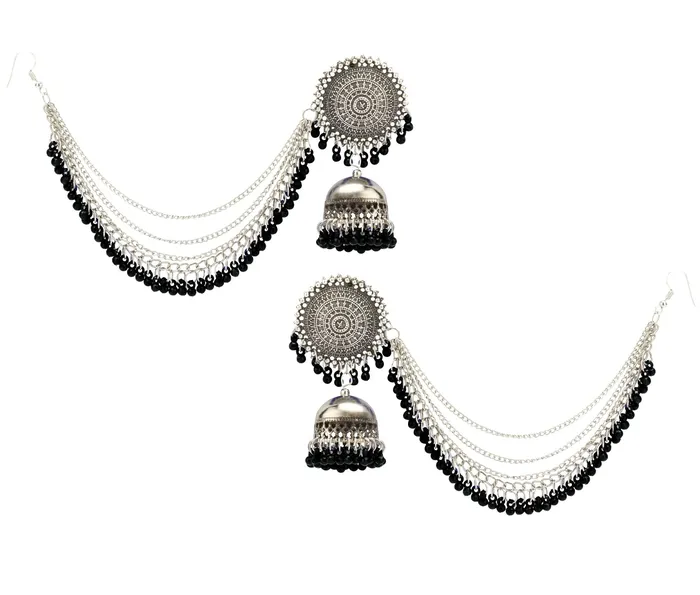 Yellow Chimes Yellow Chimes Oxidised Jhumka Earrings for Women Silver Oxidised Antique Traditional Maang Tikka with Earrings Jewellery Set for Women and Girls Earrings