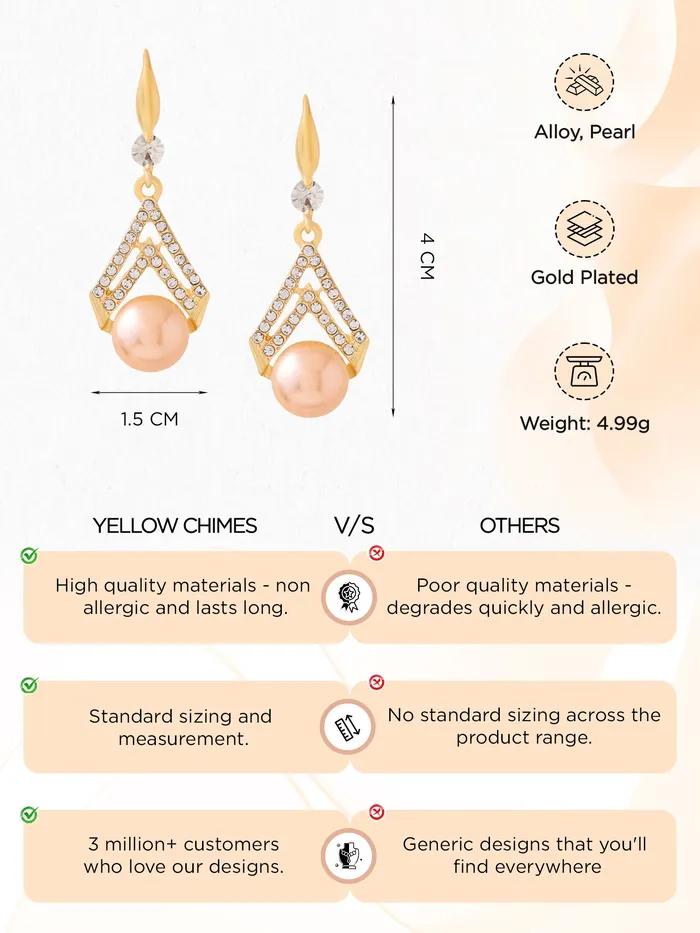 Yellow Chimes Yellow Chimes Pearl Drop Earrings For Women Fashion Women Earrings Gold Toned Crystal Pearls Earrings For Girls Birthday Gift for Girls Anniversary Gift for Women Earrings