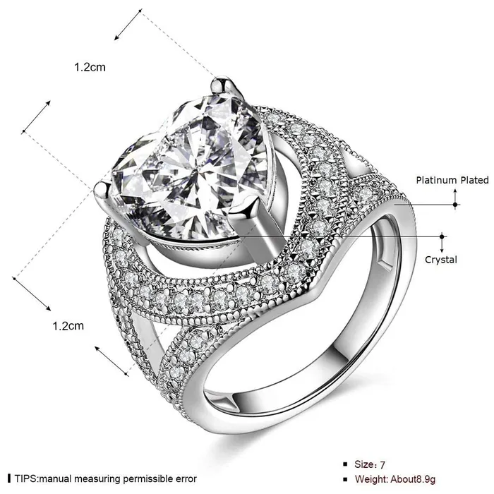 Yellow Chimes Yellow Chimes Ring for Women Cocktail Style Platinum Plated Emerald Crystal Heart Ring for Women and Girls Rings