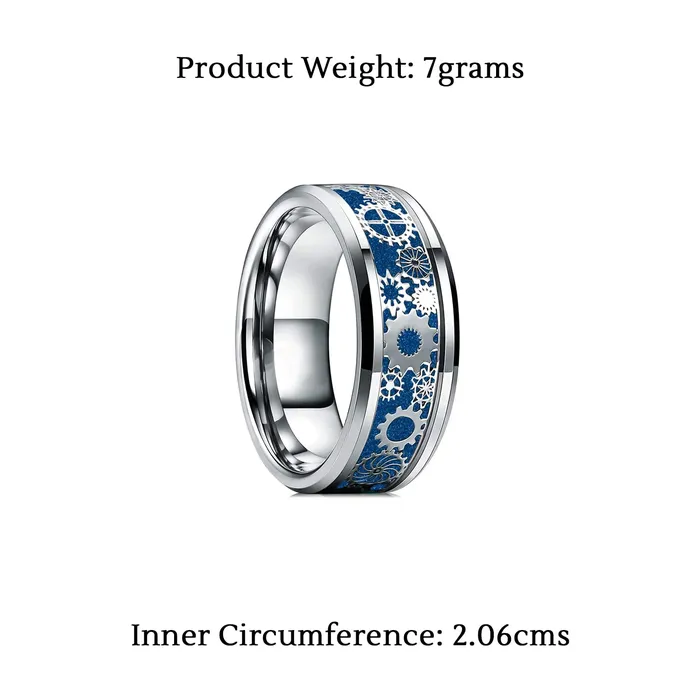 Yellow Chimes Yellow Chimes Rings for Men Stainless Steel Band Ring Blue Silver Steampunk Gear Wheel Design Finger Ring for Men and Boys Earrings