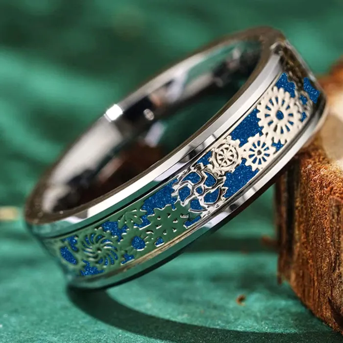 Yellow Chimes Yellow Chimes Rings for Men Stainless Steel Band Ring Blue Silver Steampunk Gear Wheel Design Finger Ring for Men and Boys Earrings