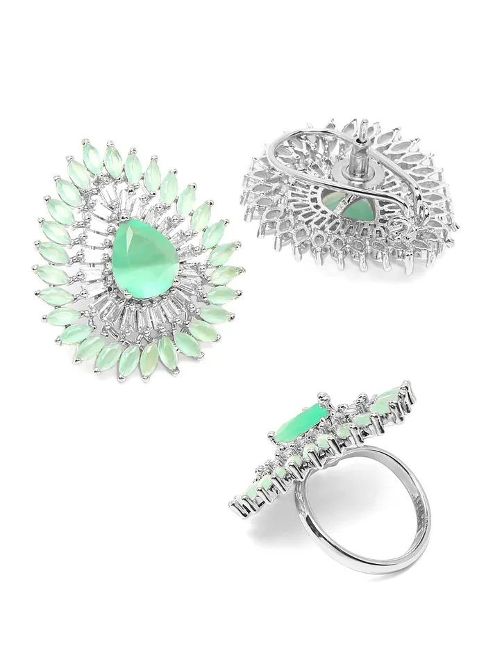 Yellow Chimes Yellow Chimes Rings for Women American Diamond Ring RhodiumPlated Pestal ADStudded Floral Finger Ring For Women and Girls Combo 2 Necklaces