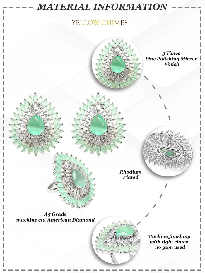Yellow Chimes Yellow Chimes Rings for Women American Diamond Ring RhodiumPlated Pestal ADStudded Floral Finger Ring For Women and Girls Combo 2 Necklaces