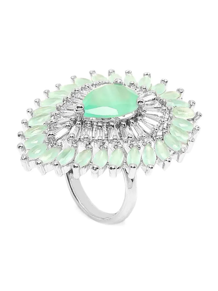 Yellow Chimes Yellow Chimes Rings for Women American Diamond Ring RhodiumPlated Pestal ADStudded Floral Finger Ring For Women and Girls Combo 2 Necklaces