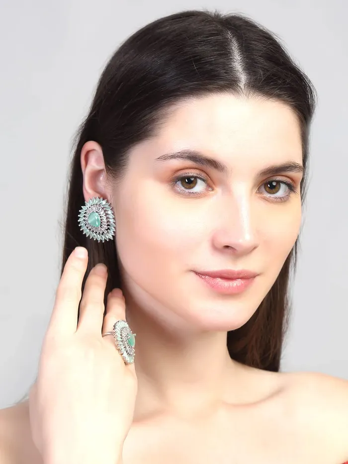 Yellow Chimes Yellow Chimes Rings for Women American Diamond Ring RhodiumPlated Pestal ADStudded Floral Finger Ring For Women and Girls Combo 2 Necklaces