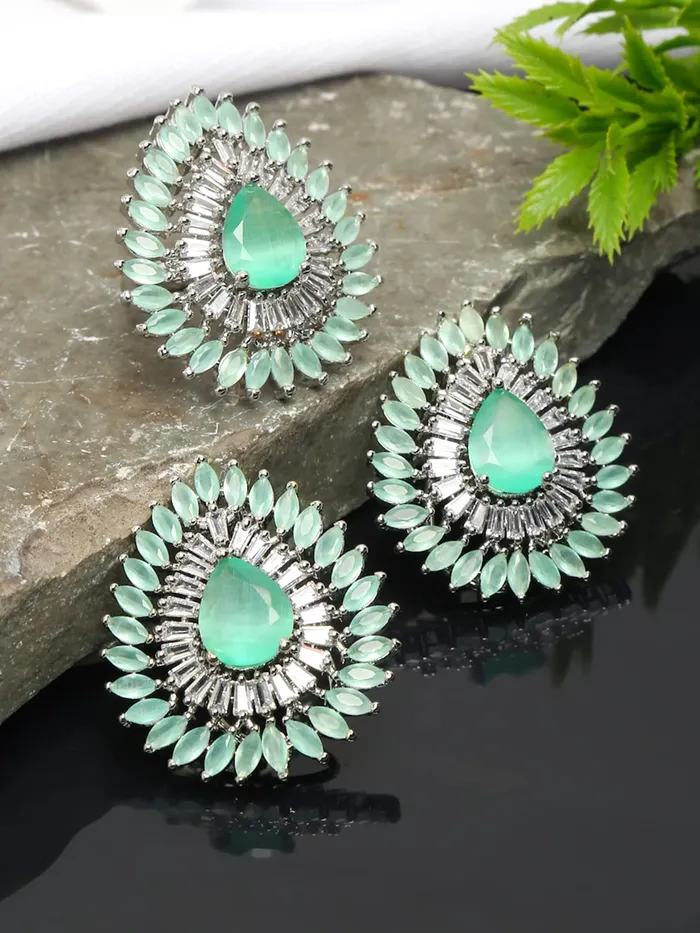 Yellow Chimes Yellow Chimes Rings for Women American Diamond Ring RhodiumPlated Pestal ADStudded Floral Finger Ring For Women and Girls Combo 2 Necklaces