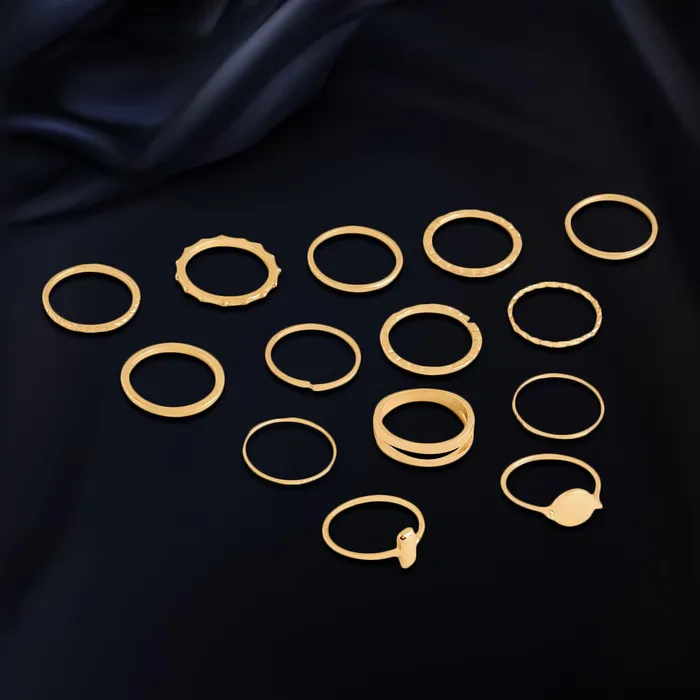 Yellow Chimes Yellow Chimes Rings for Women and Girls Fashion Aesthetic Golden Ring Set Gold Plated Aesthetic Ring Knuckle Rings Set 14 Pcs Combo Geometric Rings Birthday Gift For Girls and Women Earrings