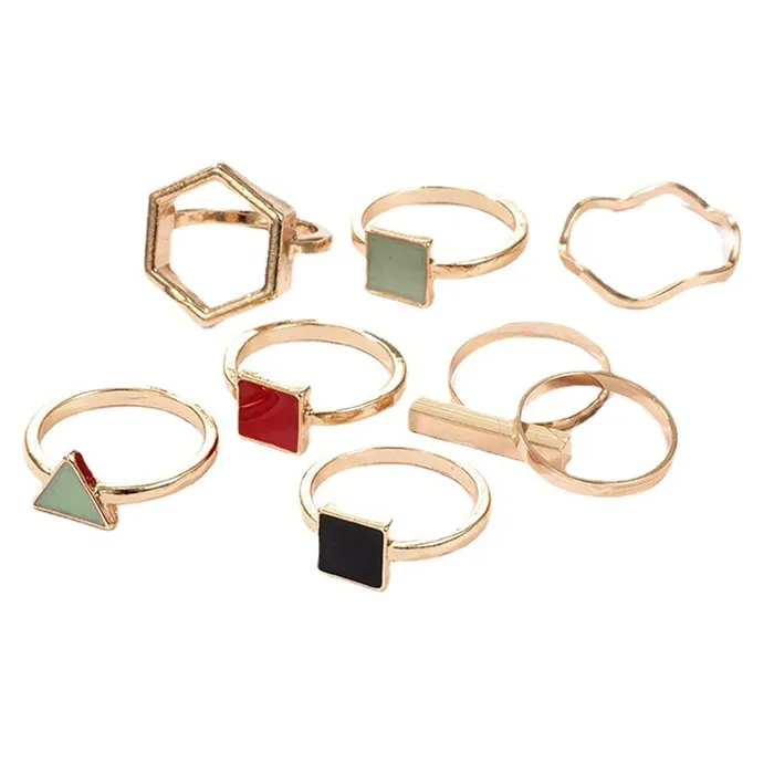 Yellow Chimes Yellow Chimes Rings for Women and Girls Fashion Aesthetic Multicolor Ring Set Gold Plated Aesthetic Ring Knuckle Rings Set 8 Pcs Combo Geometric Rings Birthday Gift For Girls and Women Necklaces