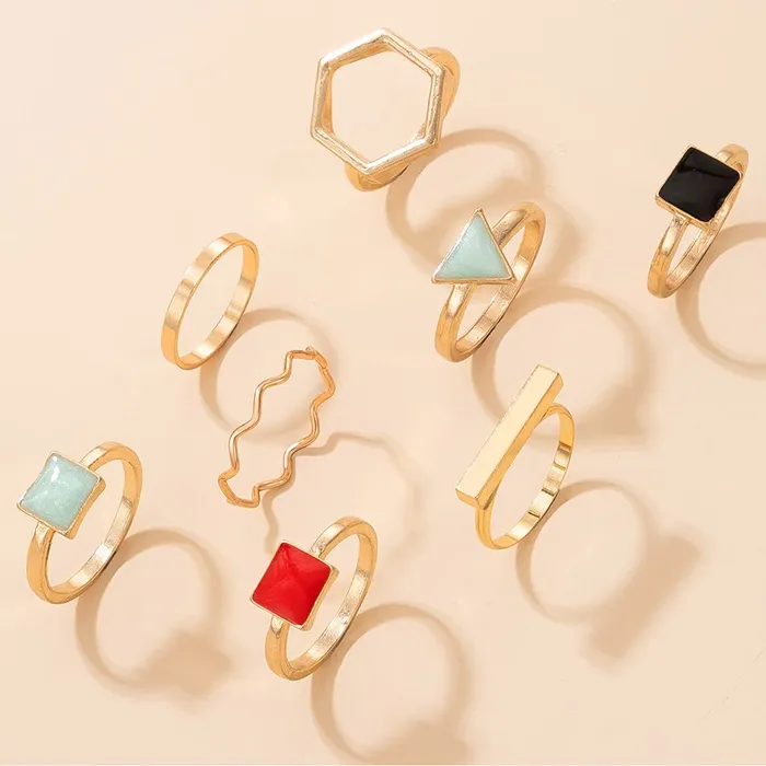 Yellow Chimes Yellow Chimes Rings for Women and Girls Fashion Aesthetic Multicolor Ring Set Gold Plated Aesthetic Ring Knuckle Rings Set 8 Pcs Combo Geometric Rings Birthday Gift For Girls and Women Necklaces