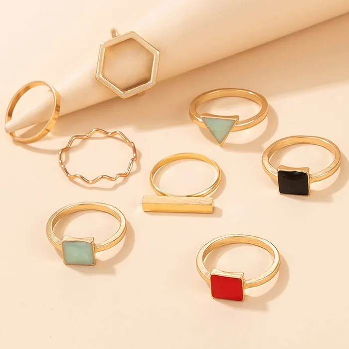 Yellow Chimes Yellow Chimes Rings for Women and Girls Fashion Aesthetic Multicolor Ring Set Gold Plated Aesthetic Ring Knuckle Rings Set 8 Pcs Combo Geometric Rings Birthday Gift For Girls and Women Necklaces