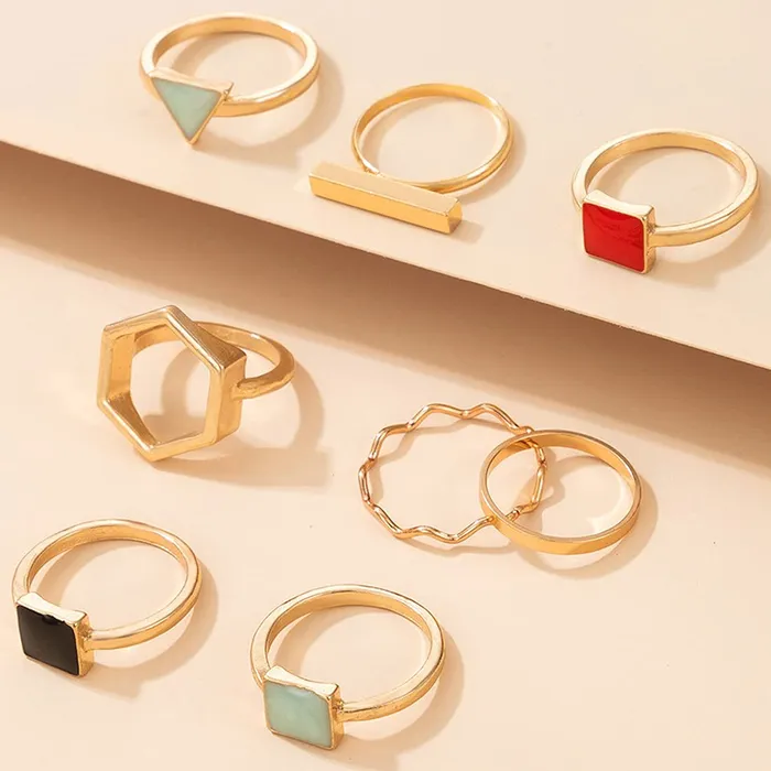Yellow Chimes Yellow Chimes Rings for Women and Girls Fashion Aesthetic Multicolor Ring Set Gold Plated Aesthetic Ring Knuckle Rings Set 8 Pcs Combo Geometric Rings Birthday Gift For Girls and Women Necklaces