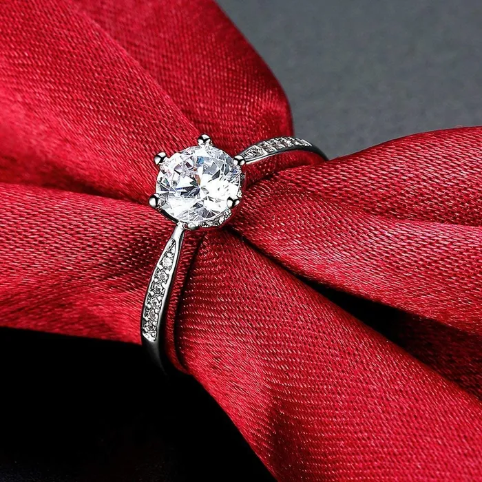 Yellow Chimes Yellow Chimes Rings for Women Valentines Gift St of Crystals from Swarovski Silver toned White Colored Ring in Red Velvet Rose Ring Box for Women and GirlsSize US 6 Earrings