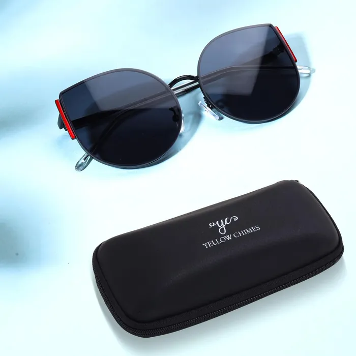 Yellow Chimes Yellow Chimes Round Shaped Sunglasses for Women Sunglasses Girls Women Sunglasses for Women Stylish 100 UV 400 Protection with Case Pack of 1 Small Earrings