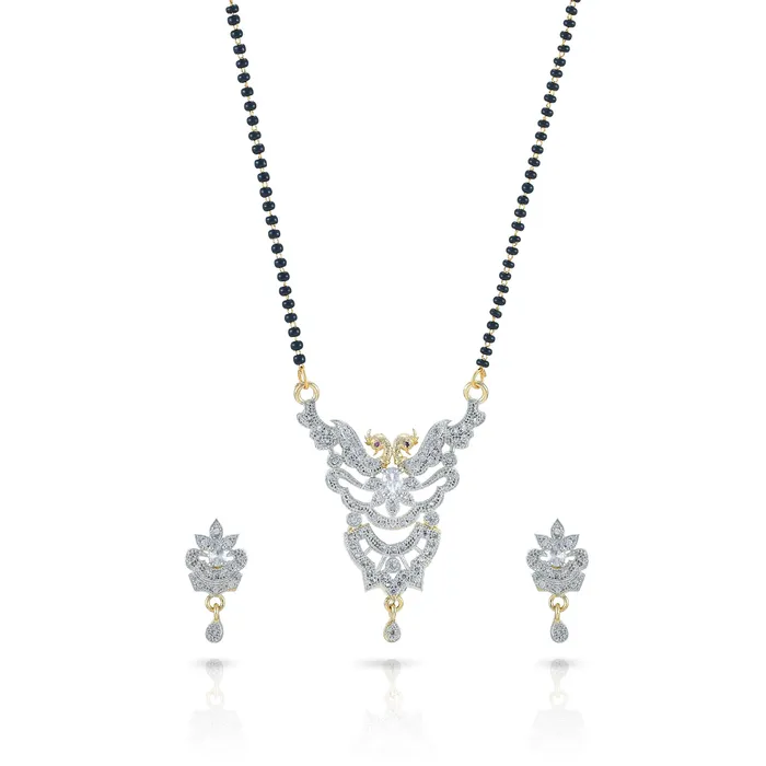 Yellow Chimes Yellow Chimes Sparkling ADAmerican Diamond Studded Ethnic Traditional Black Beads Designer Dual Peacock Mangalsutra Pendant Set with Earrings for Women Earrings Yellow Chimes Yellow Chimes Sparkling ADAmerican Diamond Studded Ethnic Traditional Black Beads Designer Dual Peacock Mangalsutra Pendant Set with Earrings for Women Earrings