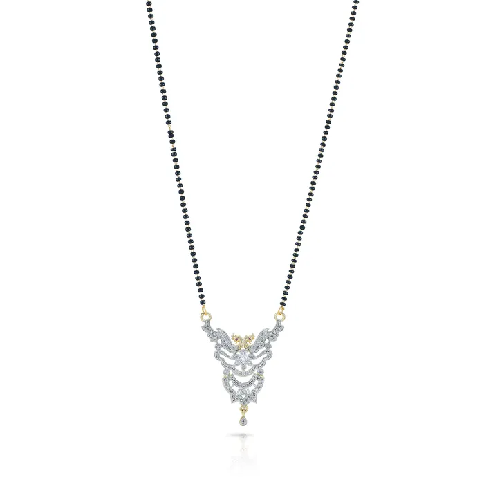 Yellow Chimes Yellow Chimes Sparkling ADAmerican Diamond Studded Ethnic Traditional Black Beads Designer Dual Peacock Mangalsutra Pendant Set with Earrings for Women Earrings