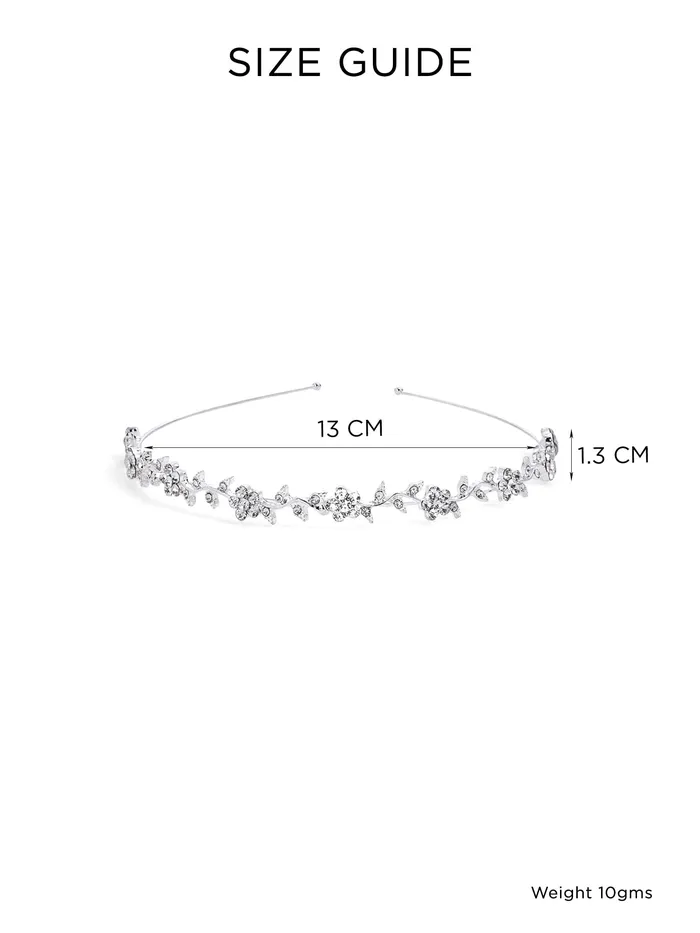 Yellow Chimes Yellow Chimes Tiara for Women and Girls Silver Plated Crown for Women Leafy Floral Crystal Studded Bridal Wedding Crown Tiaras for Women and Girls Gift For Women Girls Necklaces