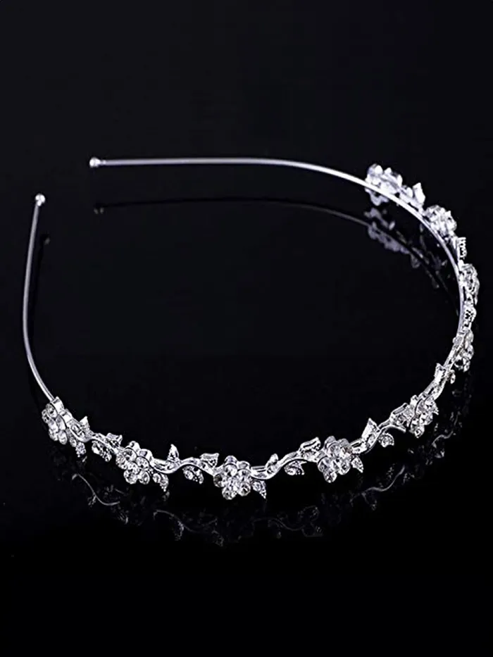 Yellow Chimes Yellow Chimes Tiara for Women and Girls Silver Plated Crown for Women Leafy Floral Crystal Studded Bridal Wedding Crown Tiaras for Women and Girls Gift For Women Girls Necklaces
