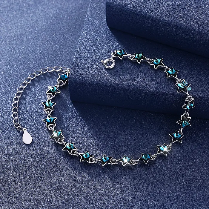 Yellow Chimes Yellow Chimes Women Crystal Bracelets Star Shaped Silver Toned Bracelets For Women Blue CZ Crystals Bracelet For Woman Birthday Gift for Girls Women Anniversary Gift for Wife Earrings
