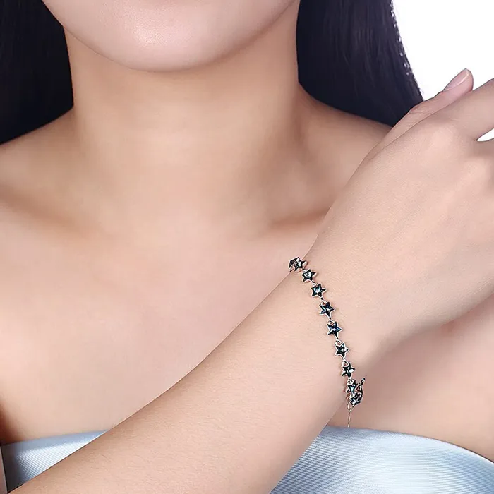 Yellow Chimes Yellow Chimes Women Crystal Bracelets Star Shaped Silver Toned Bracelets For Women Blue CZ Crystals Bracelet For Woman Birthday Gift for Girls Women Anniversary Gift for Wife Earrings