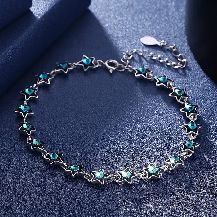 Yellow Chimes Yellow Chimes Women Crystal Bracelets Star Shaped Silver Toned Bracelets For Women Blue CZ Crystals Bracelet For Woman Birthday Gift for Girls Women Anniversary Gift for Wife Earrings