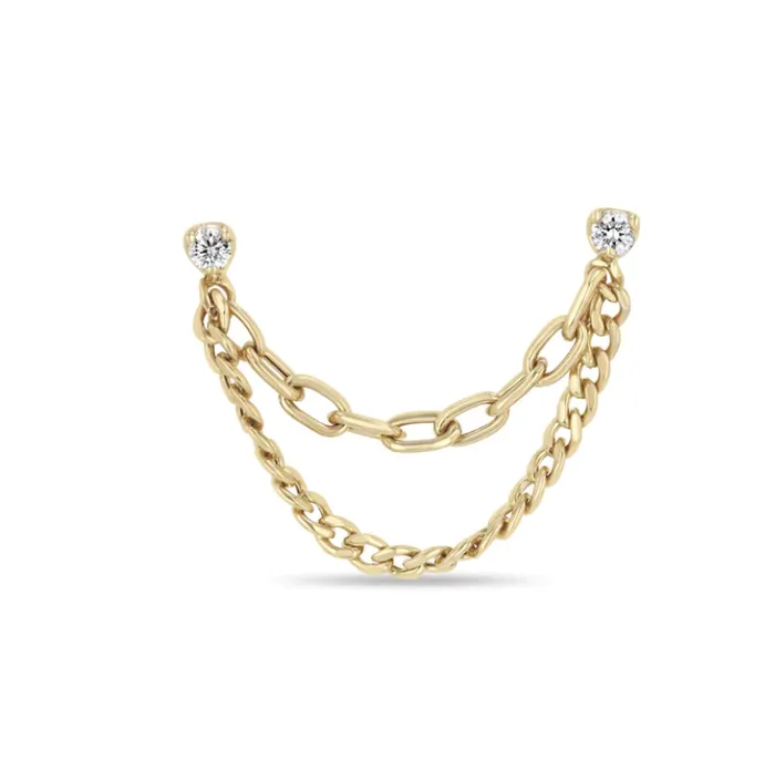 Zo Chicco Earrings 14K PRONG DIAMOND MIXED CHAIN DOUBLE STUD EARRING