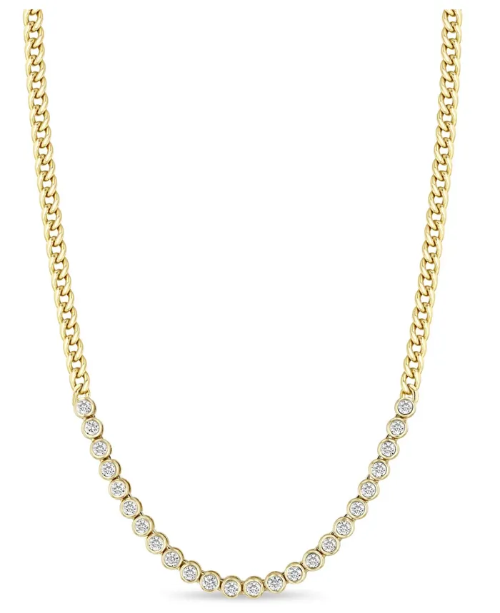 Zo Chicco Necklaces 14K DIAMOND BEZEL TENNIS SEGMENT SMALL CURB CHAIN NECKLACE Zo Chicco Necklaces 14K DIAMOND BEZEL TENNIS SEGMENT SMALL CURB CHAIN NECKLACE
