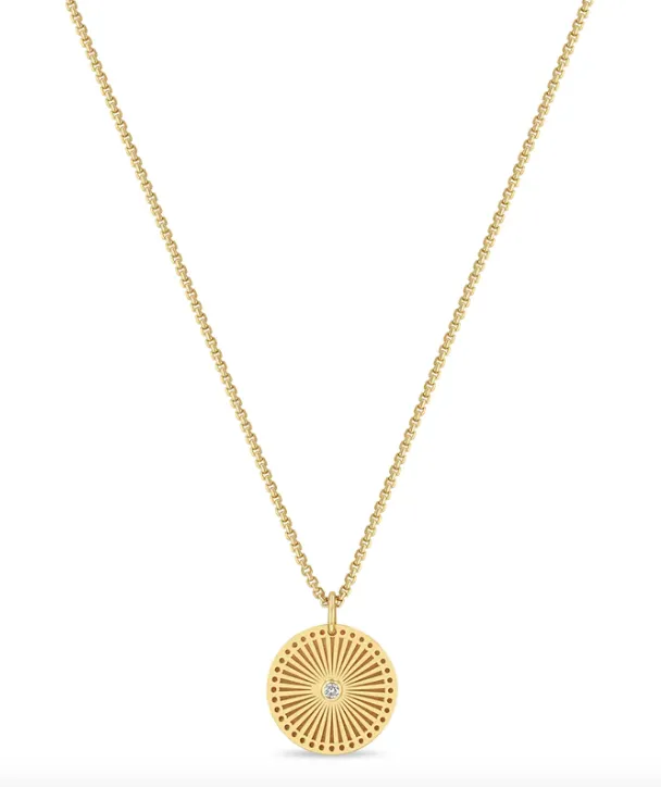 Zo Chicco Necklaces 14K SMALL SUNBEAM MEDALLION BOX CHAIN NECKLACE